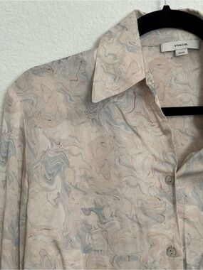 VINCE Marble-Print Button-Up Shirt